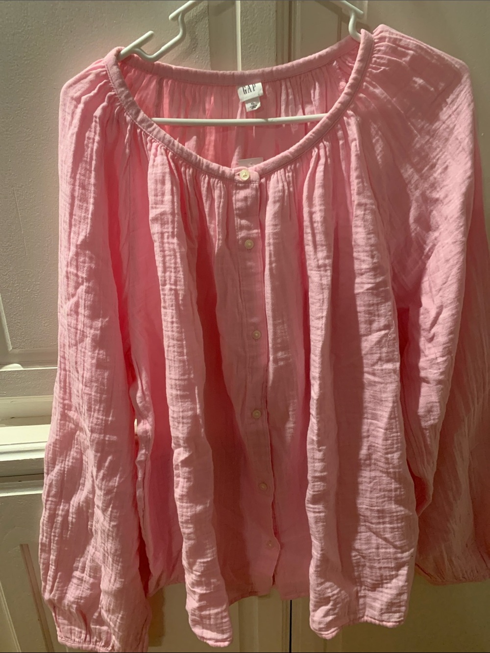 GAP Pink Gauze Button-Front Peasant Blouse
